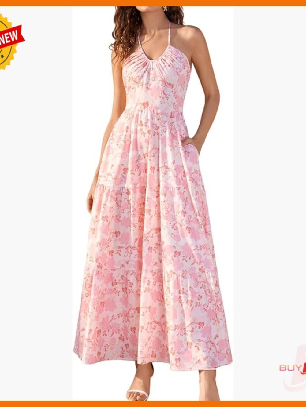 Women's Summer Floral Halter Maxi Dress Boho Flowy A-Line Backless